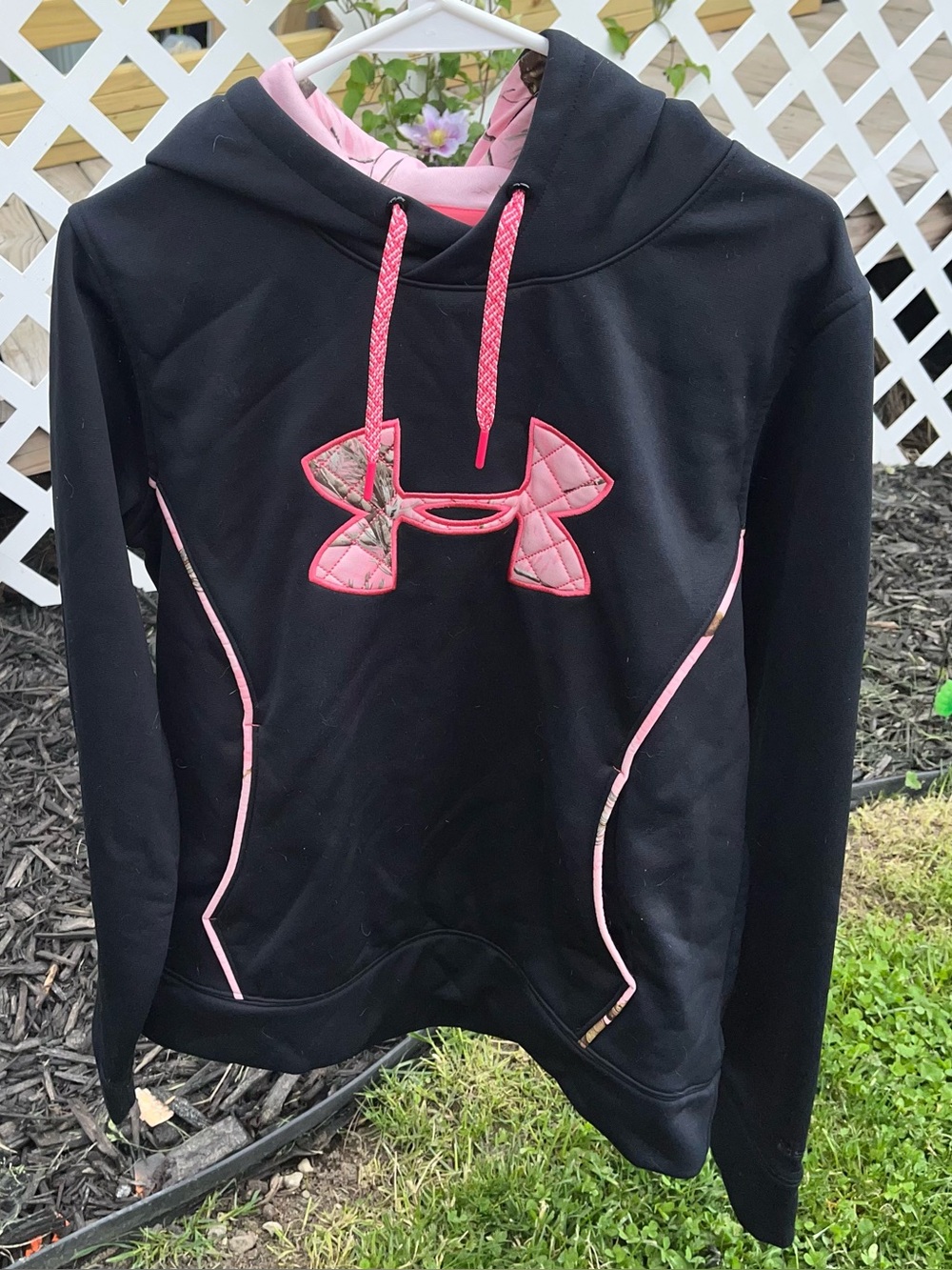 LG Black Underarmour Hoodie with Pink Accents and Camouflage Logo & hood